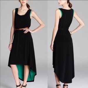 Calvin Klein green black high low dress w/ belt